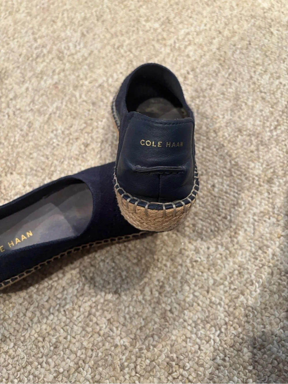 Cole Haan Navy Knit Espadrille Slip‑Ons